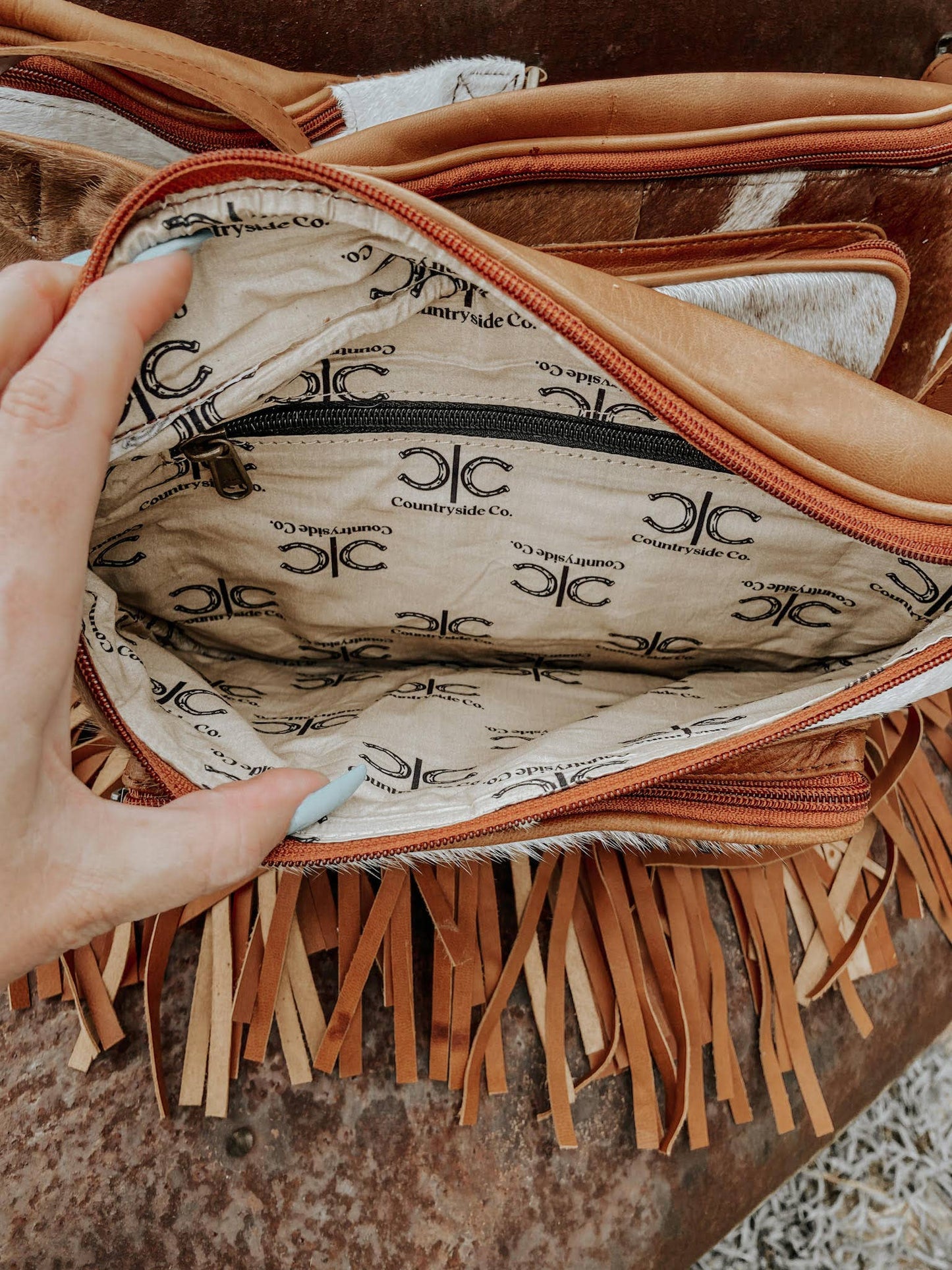 Leather Cowhide Fringe Sling, Festival Bag