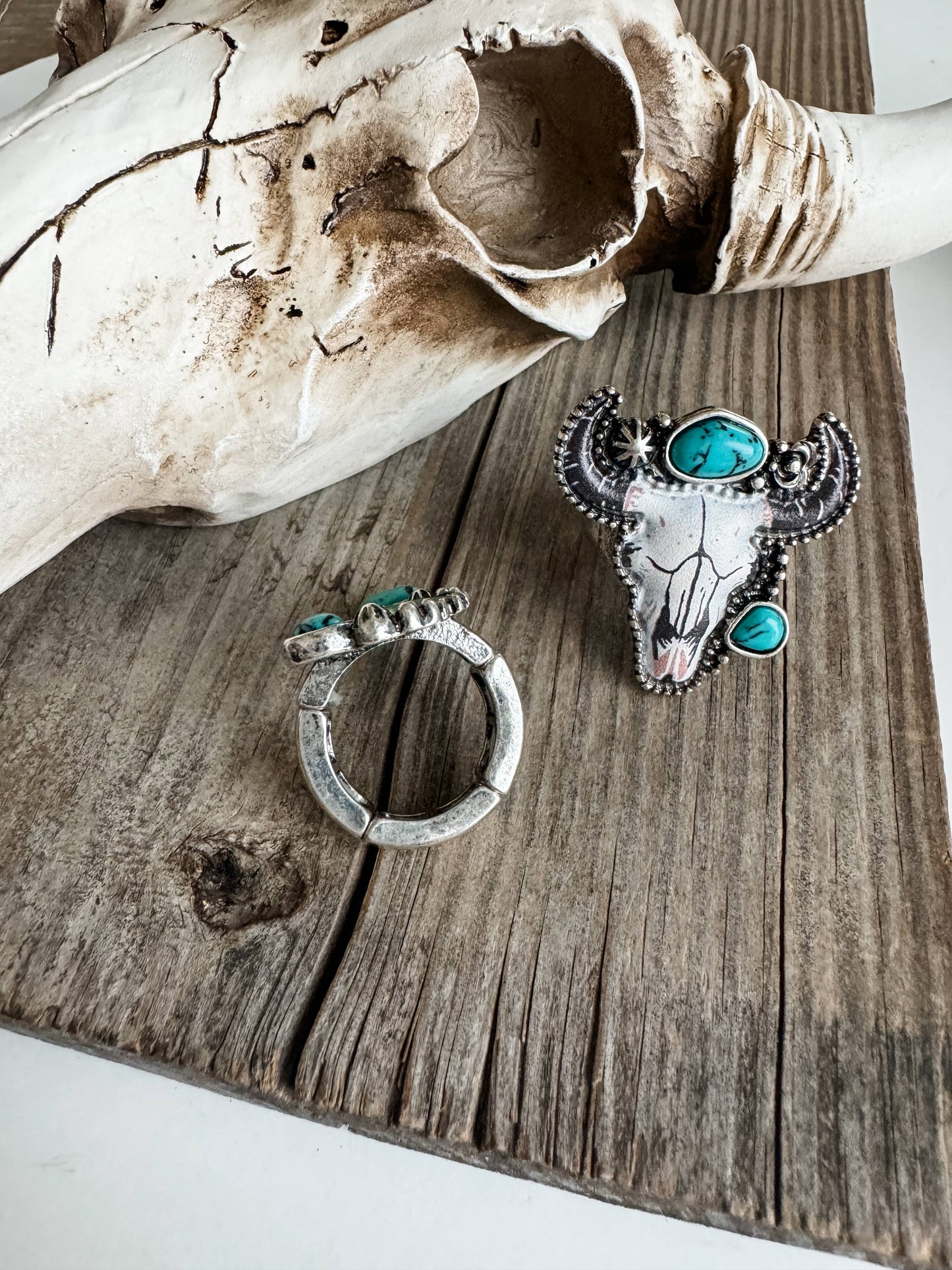 Western Steer Pendant Adjustable Ring