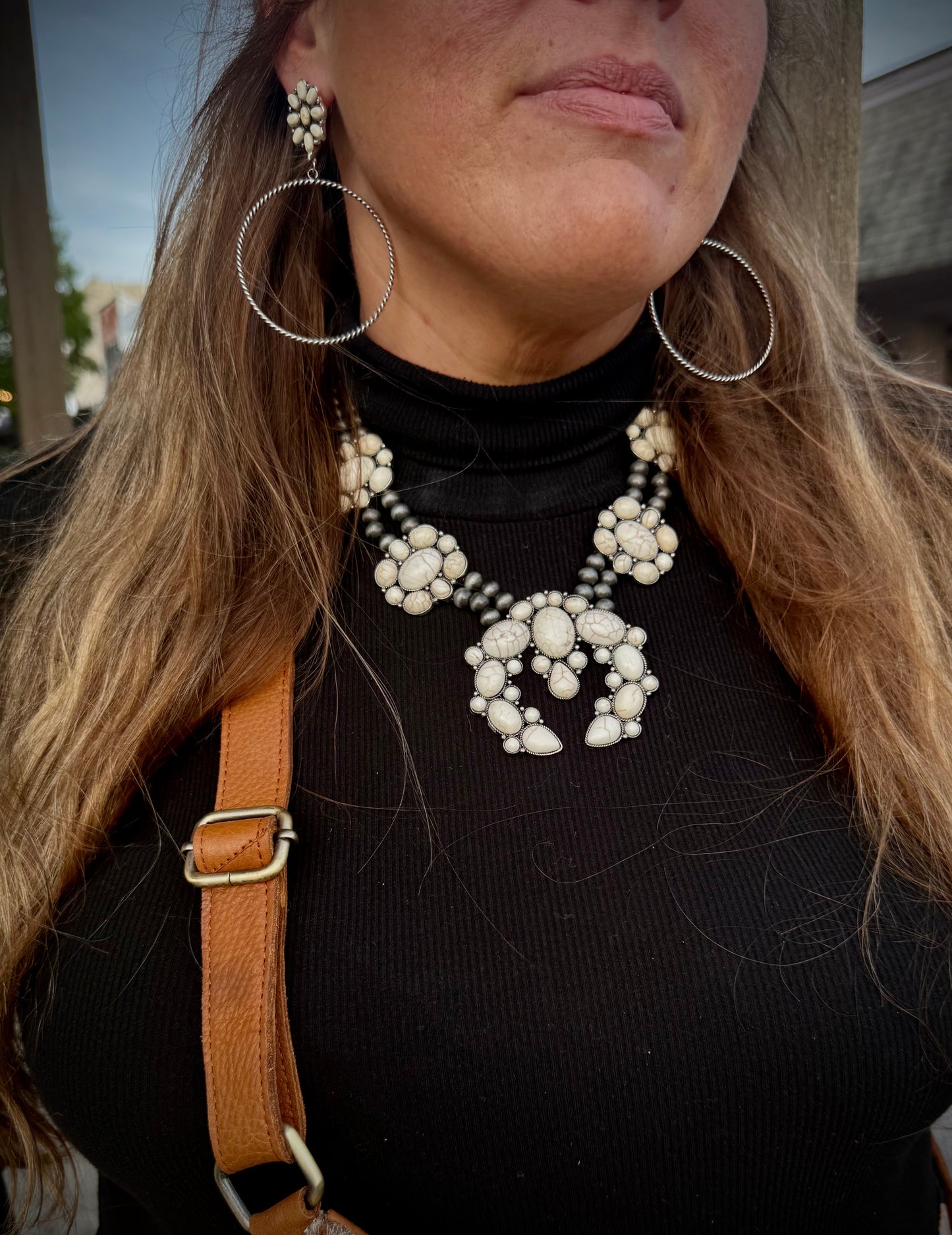 The Maya Western Chunky Squash Blossom Necklace - White