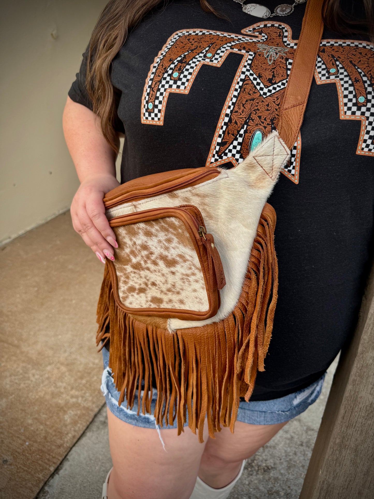 Leather Cowhide Fringe Sling, Festival Bag
