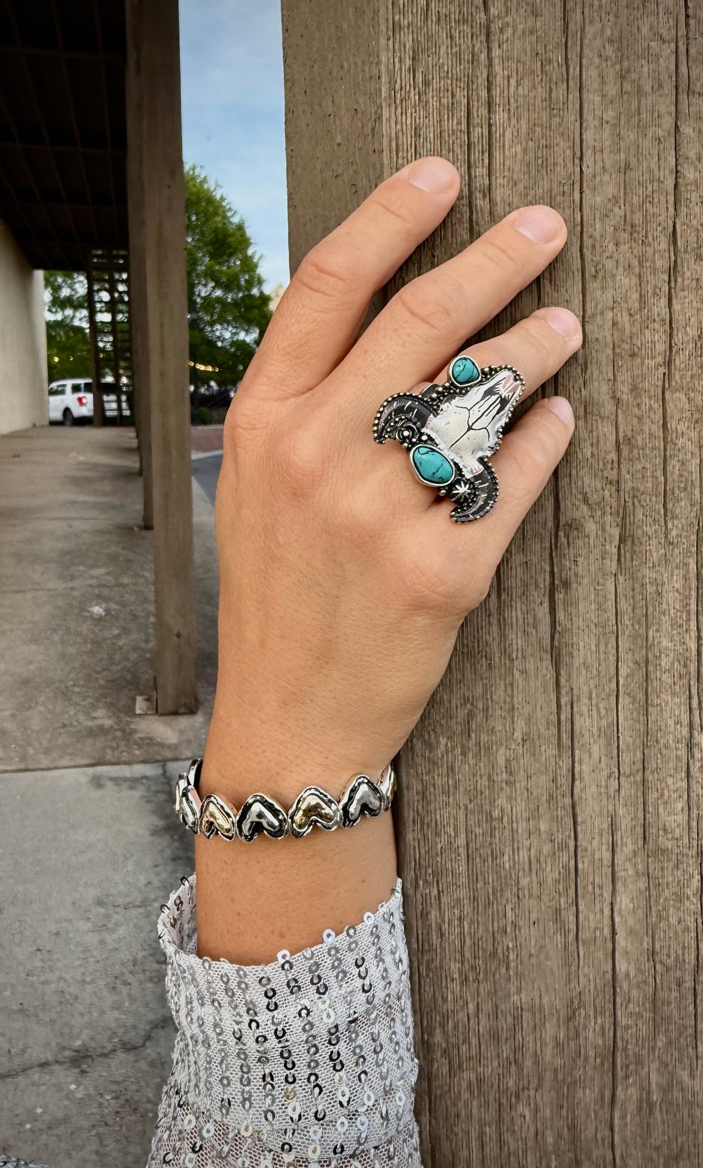 Western Steer Pendant Adjustable Ring