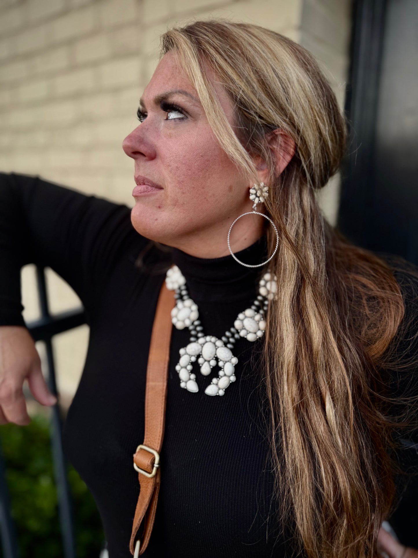 Western Flower Stone Hoop Earrings