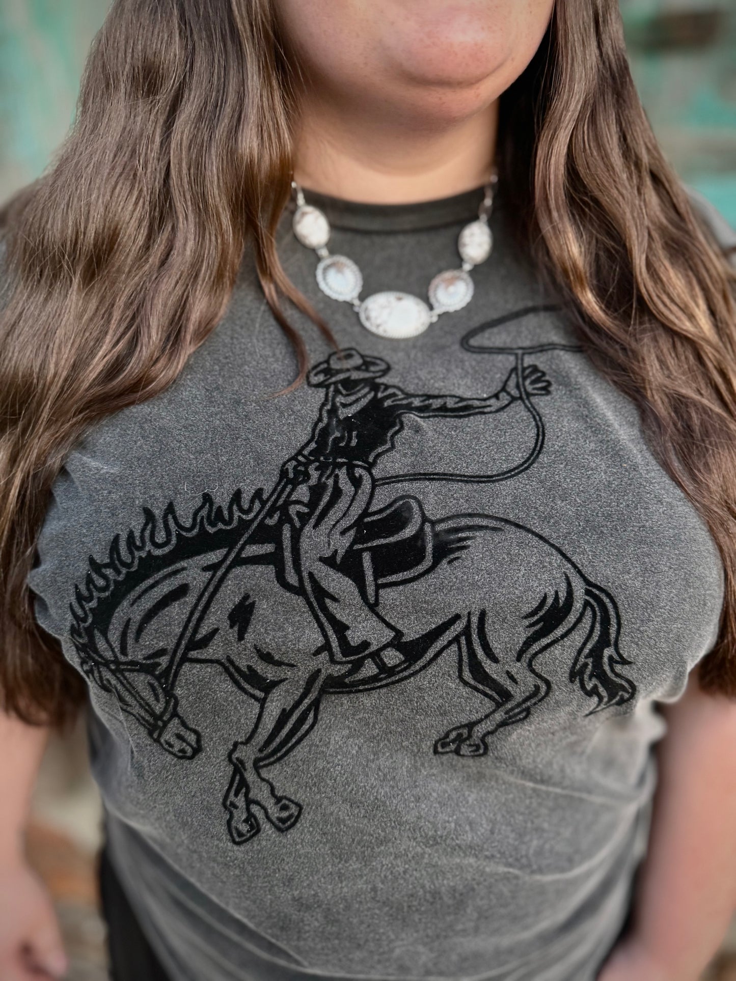 Plus Size Cowboy Sequins Flocking Sleeve Tee