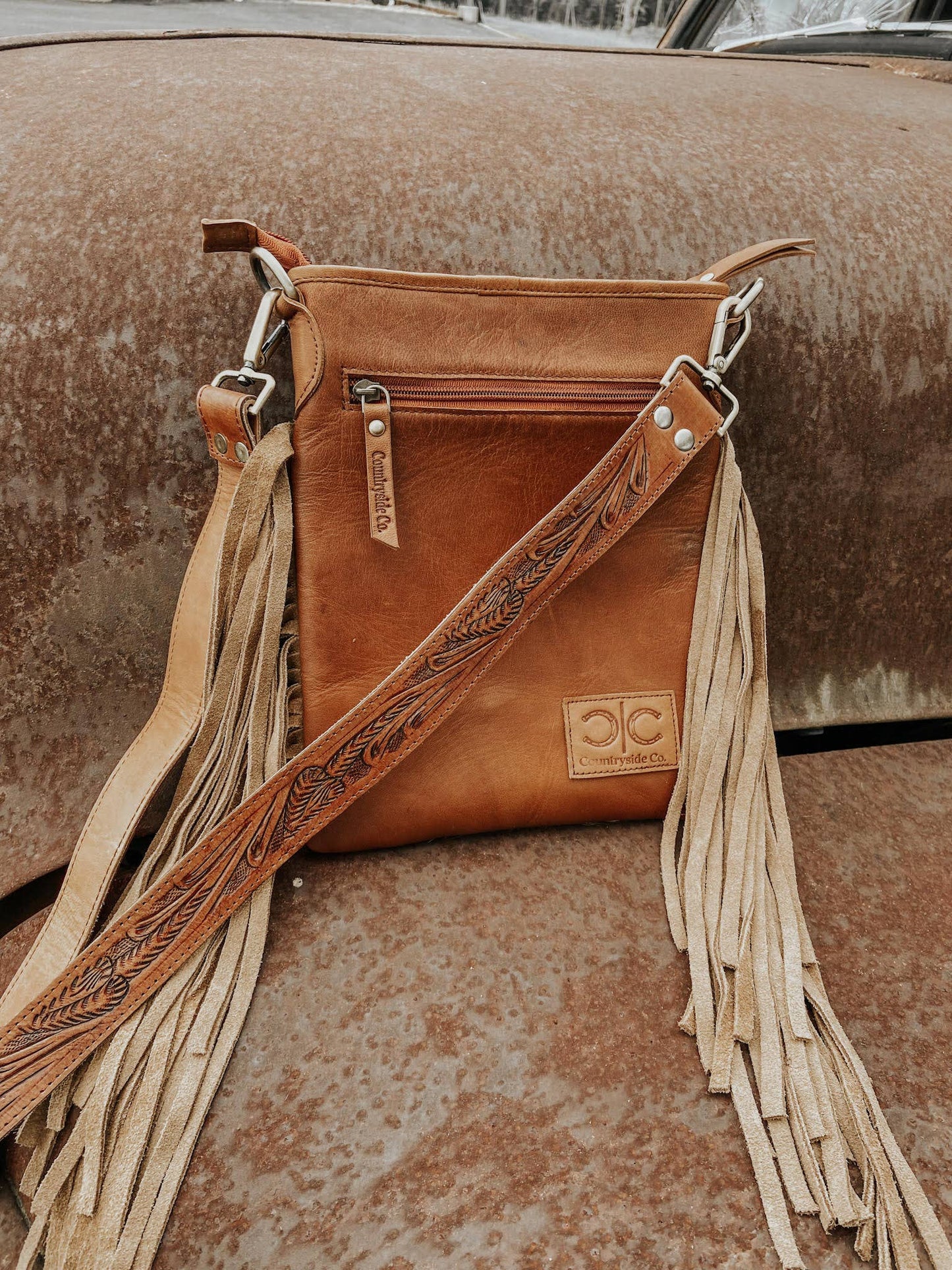 Stockdale Checkered Cowhide Fringe Purse