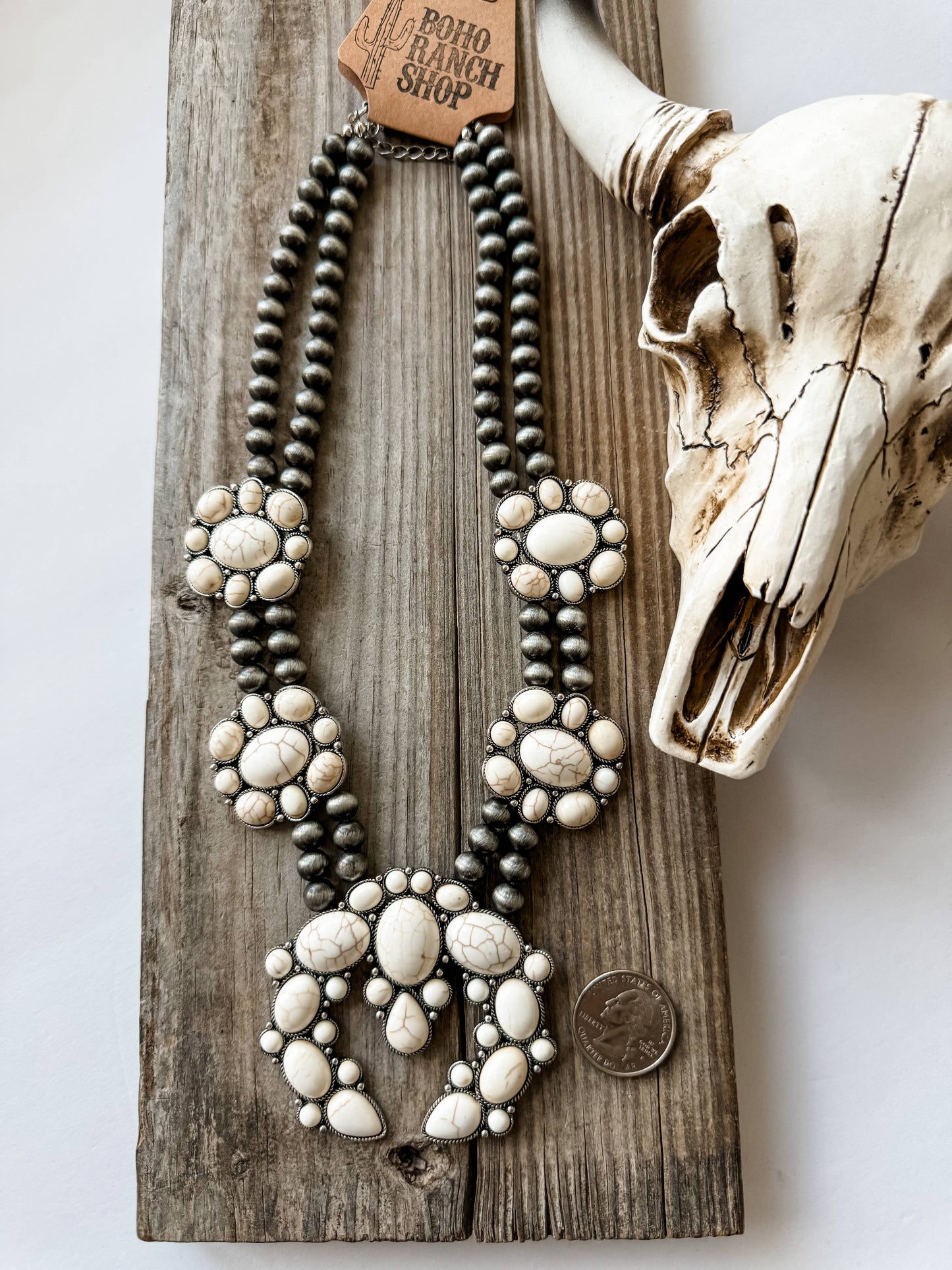 The Maya Western Chunky Squash Blossom Necklace - White