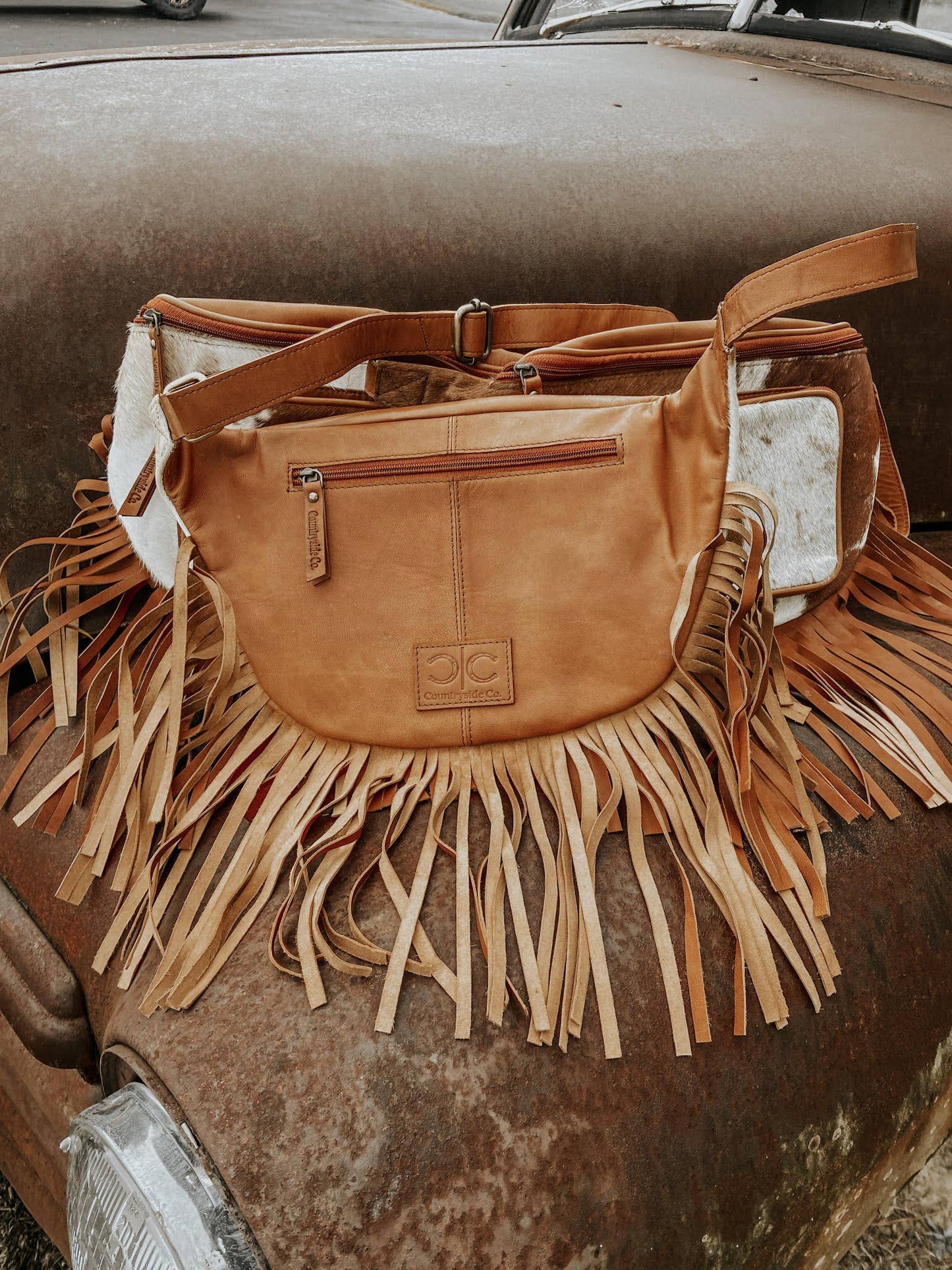 Leather Cowhide Fringe Sling, Festival Bag