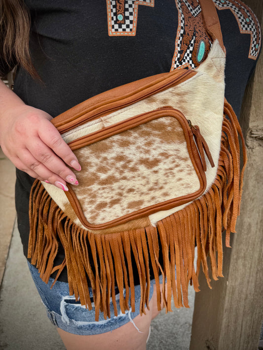 Leather Cowhide Fringe Sling, Festival Bag