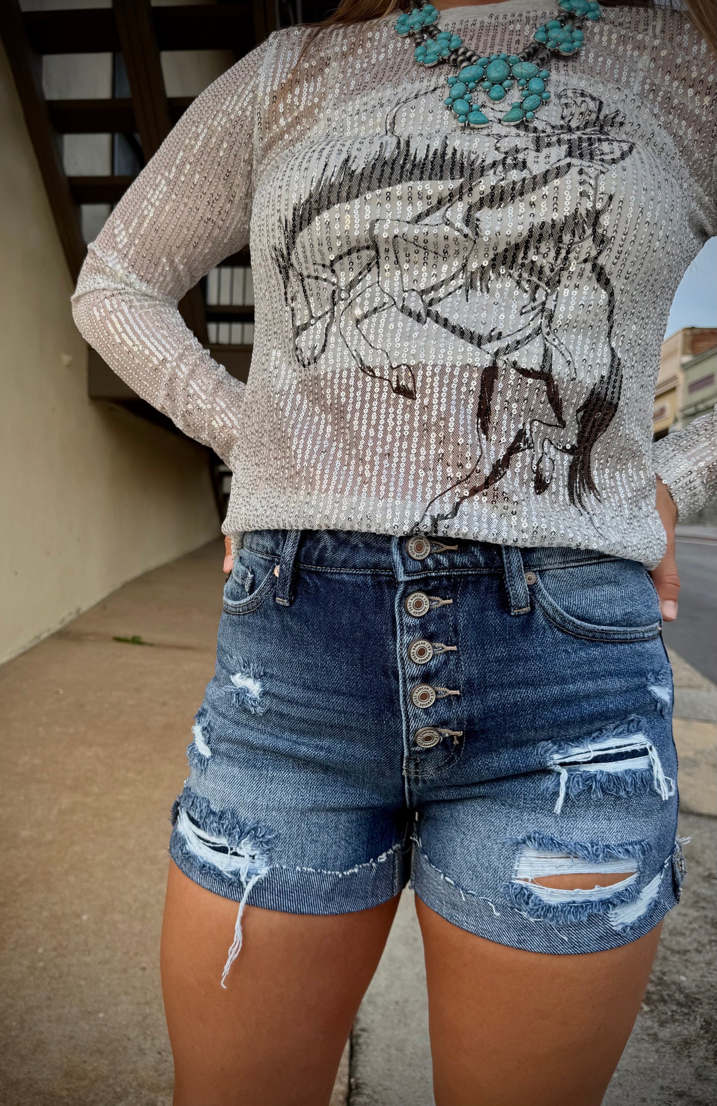 Kan Can High Rise Mended Shorts