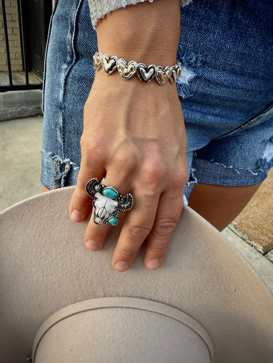 Western Steer Pendant Adjustable Ring