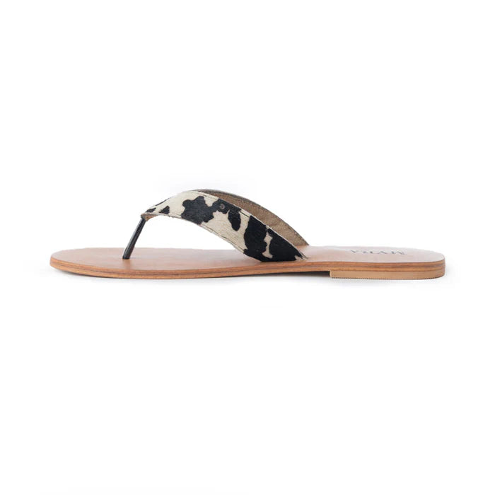 Echo Valley Hairon Leather Sandals in Spotted Ivory